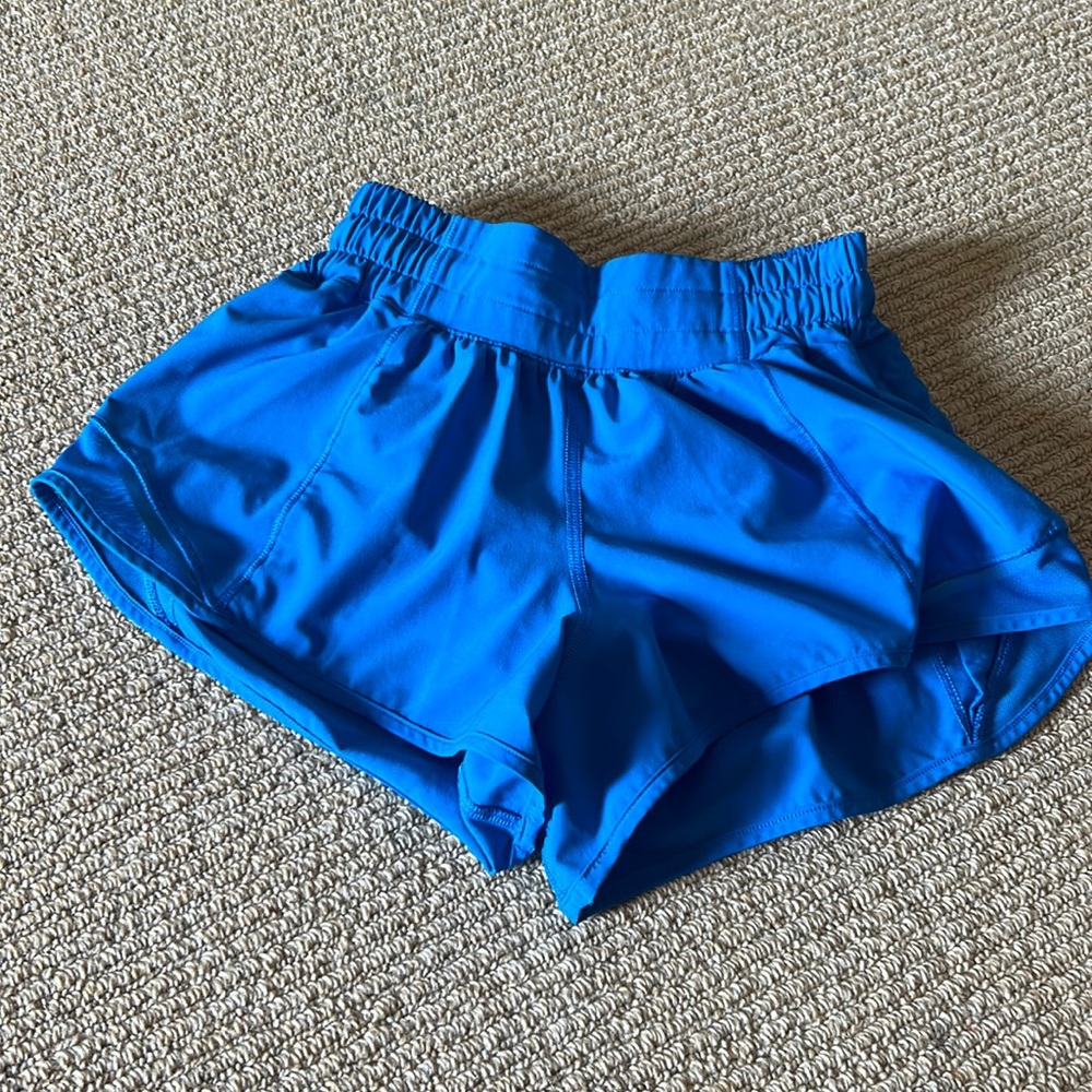 Blue hottie hot hi rise 2.5 inch shorts.